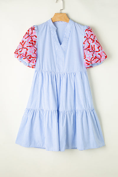 Sloane Striped Floral Puff Sleeve Dress