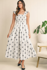 Brooke Bow Print Ruffle Maxi Dress