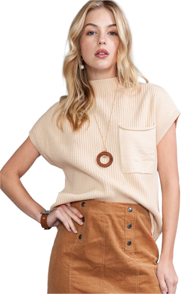 Patch Pocket Short Sleeve Sweater