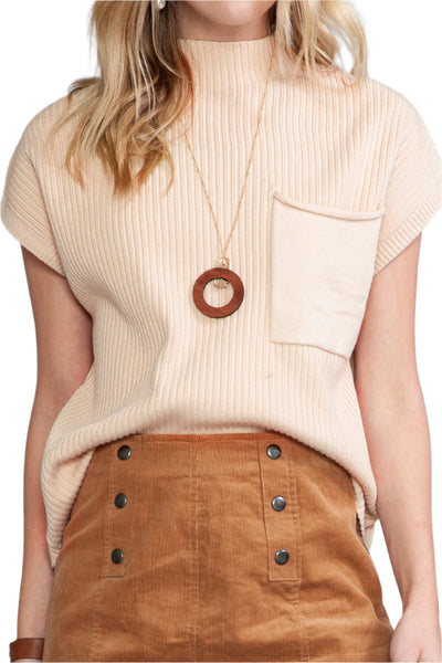 Patch Pocket Short Sleeve Sweater