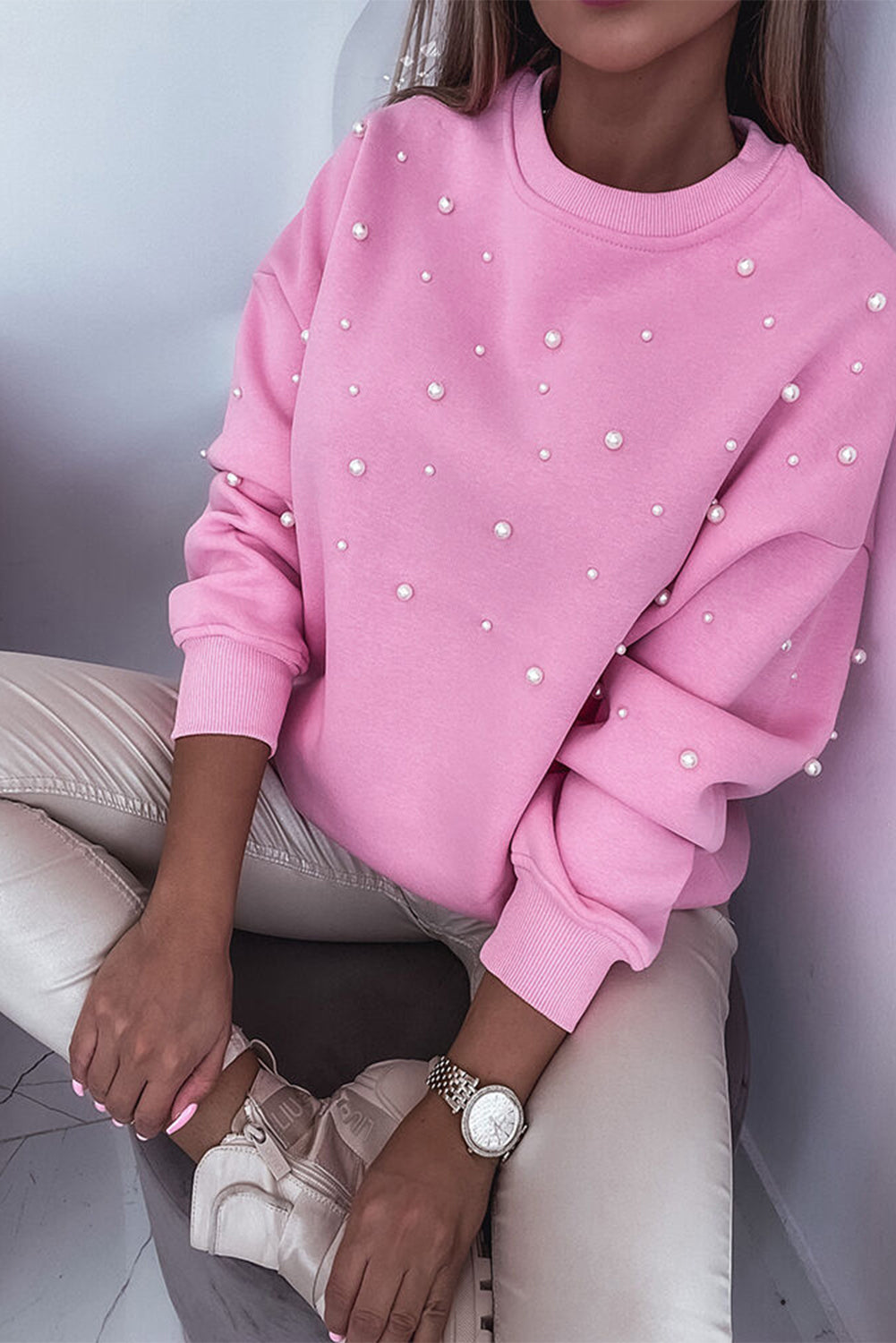 Pink Pearl Embellished Sweatshirt