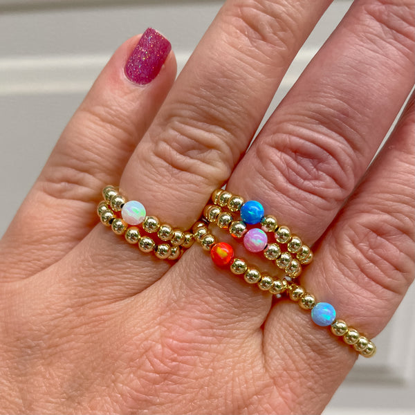 Beaded Stretch Ring with Opal