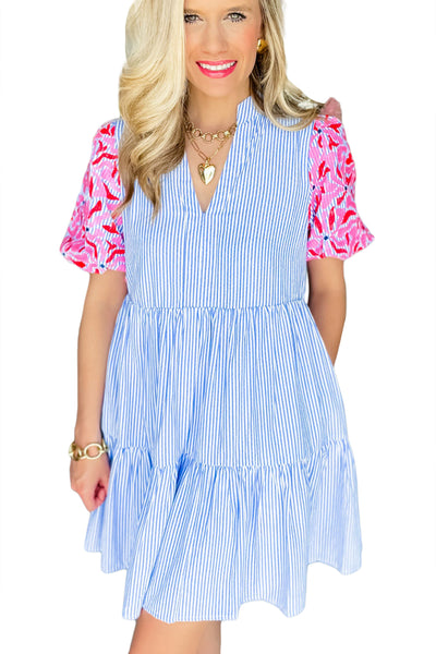 Sloane Striped Floral Puff Sleeve Dress