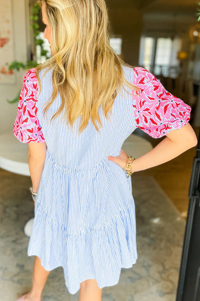 Sloane Striped Floral Puff Sleeve Dress