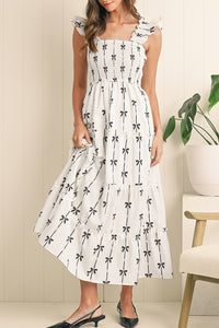 Brooke Bow Print Ruffle Maxi Dress