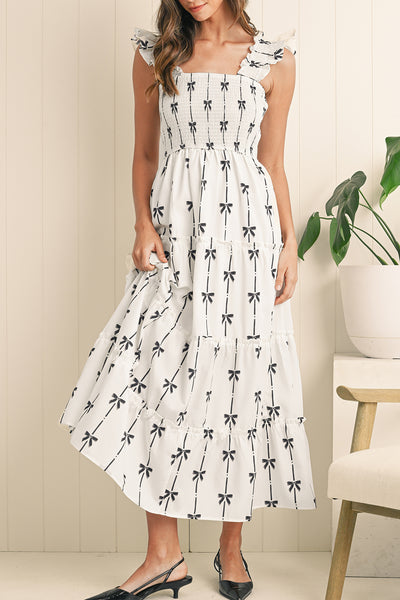 Brooke Bow Print Ruffle Maxi Dress